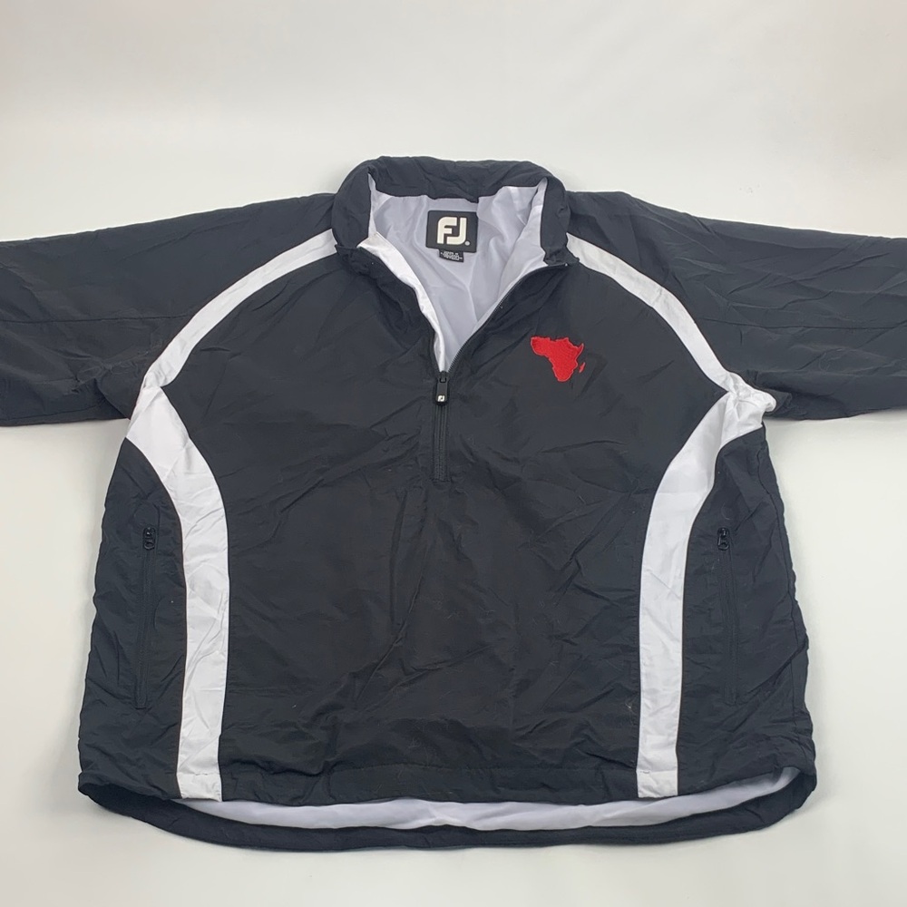 FootJoy Black White Half Zip Jacket Large Short Sleeve Zip pockets Lined Africa